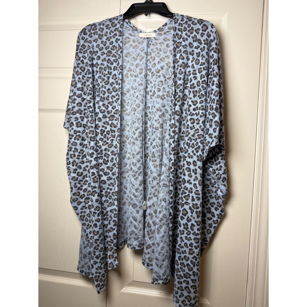 Entro‎ Blue Leopard Print Open Front Kimono Cardigan Style Medium